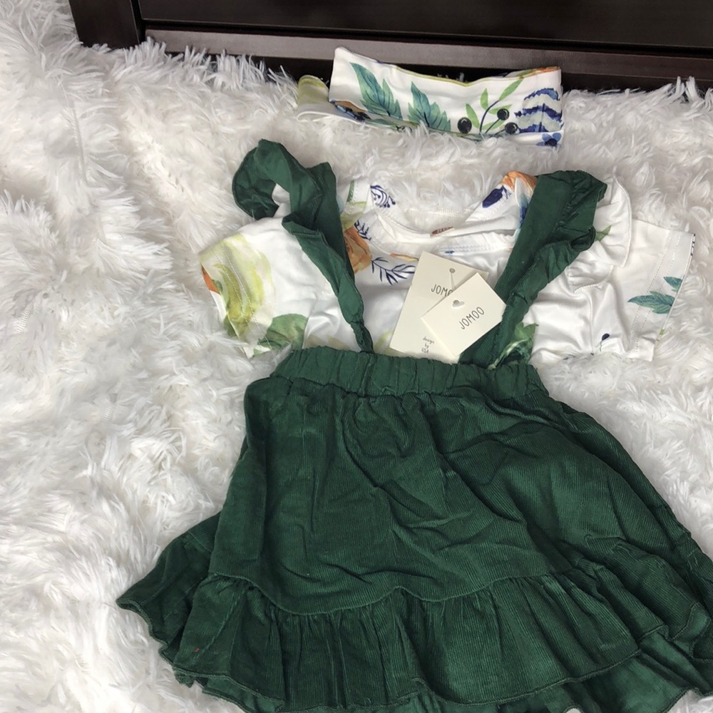 Green Corduroy dress with floral onesie shirt